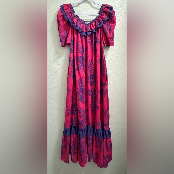 Hilo Hattie Maxi Dress Tropical Floral Tiki Luau Hawaiian Pockets Womens Large - Picture 1 of 14